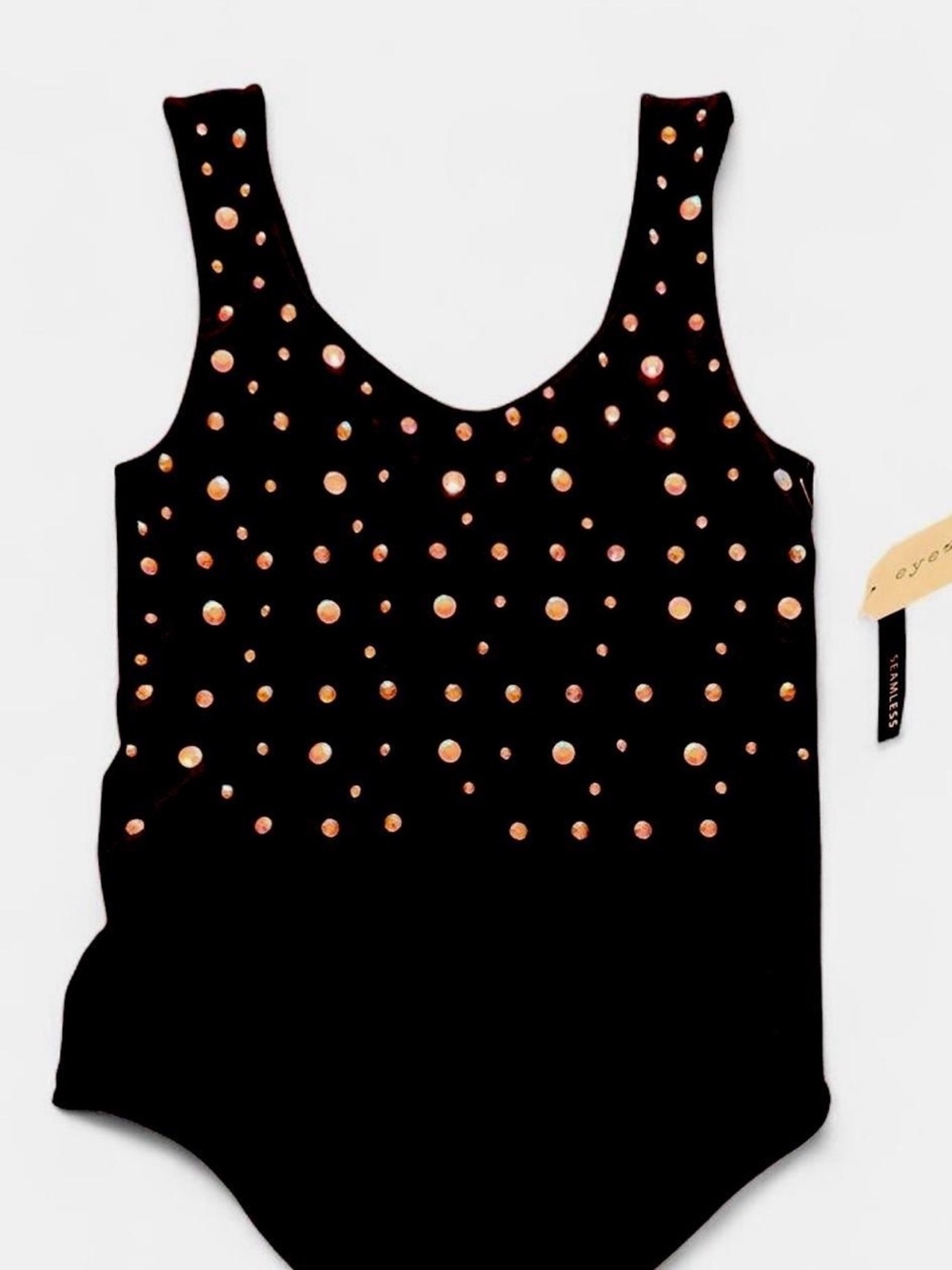 Rhinestone Black Tank Bodysuit - Unbranded